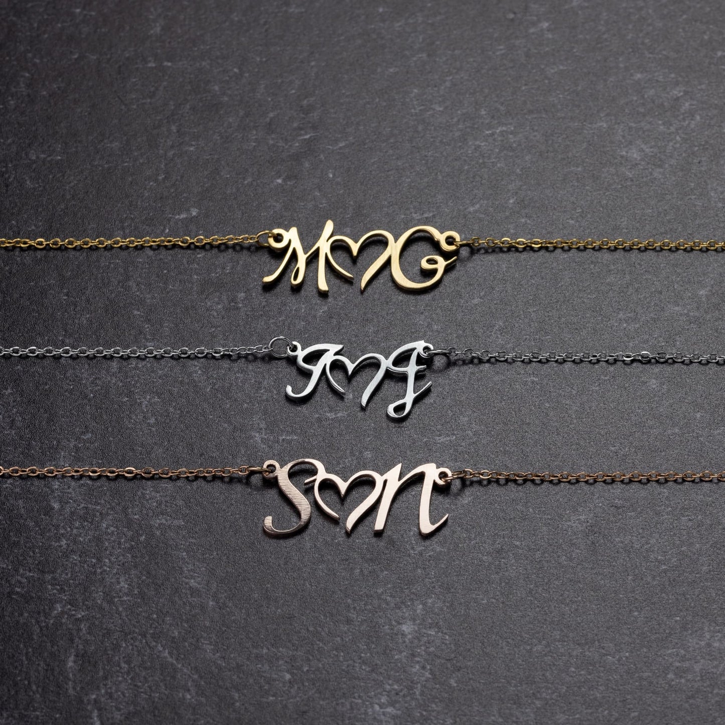 Double Initial Heart Neclace