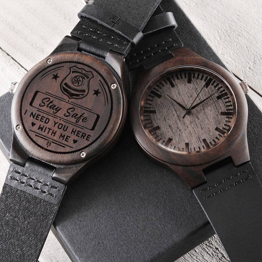 Firefighter Dad Engraved Wooden Watch