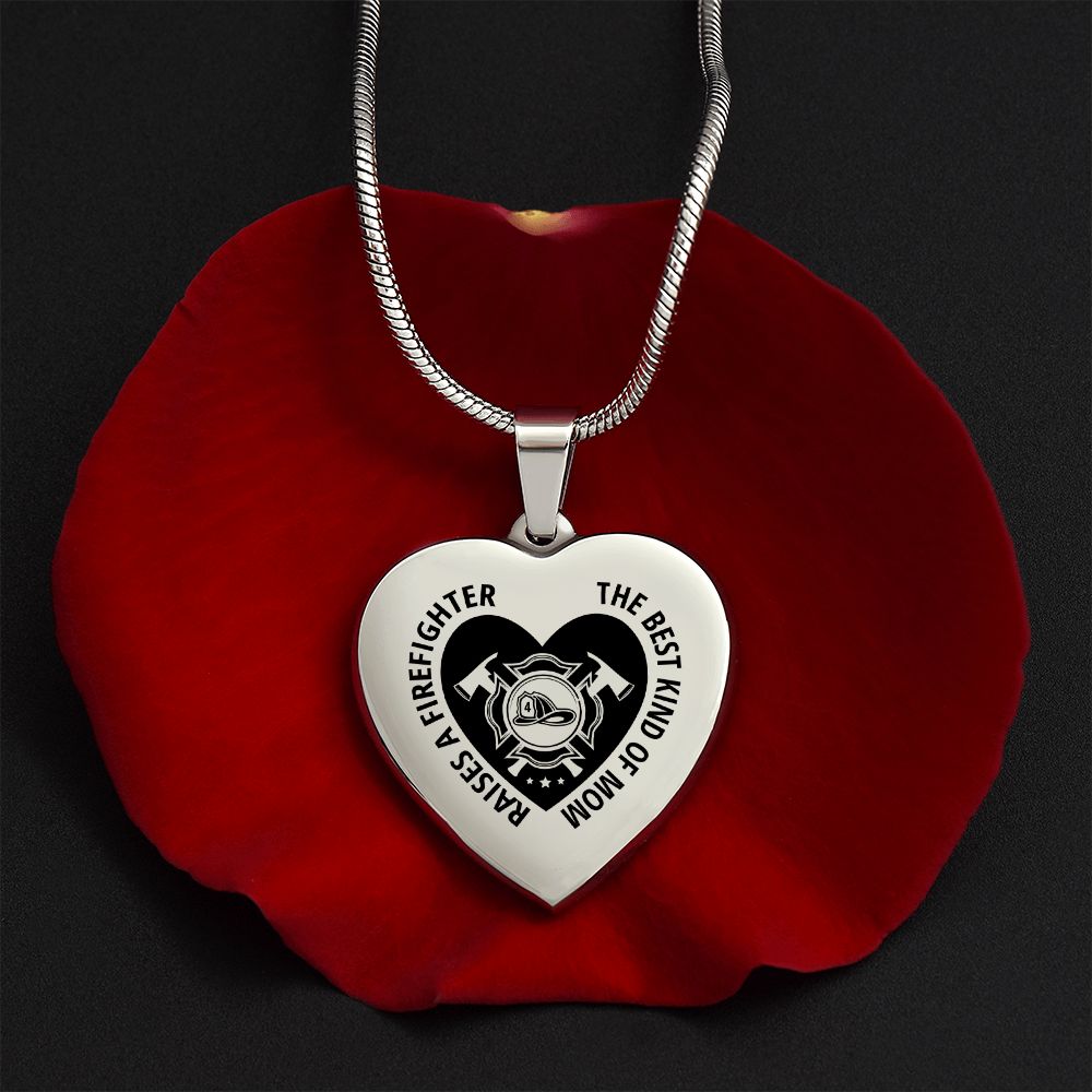 Firefighter Mom Engraved Heart Necklace