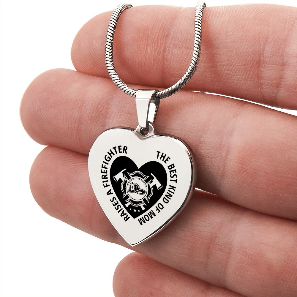 Firefighter Mom Engraved Heart Necklace