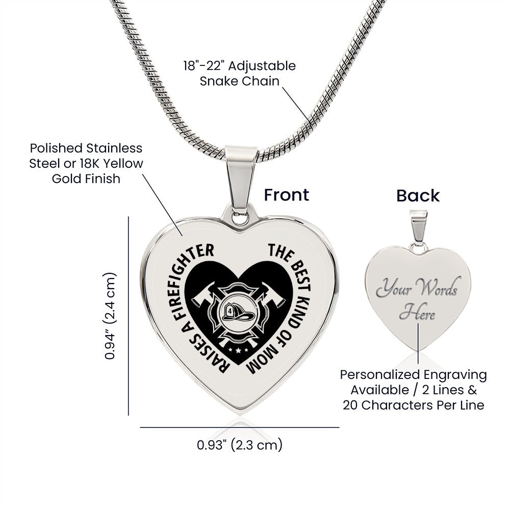 Firefighter Mom Engraved Heart Necklace