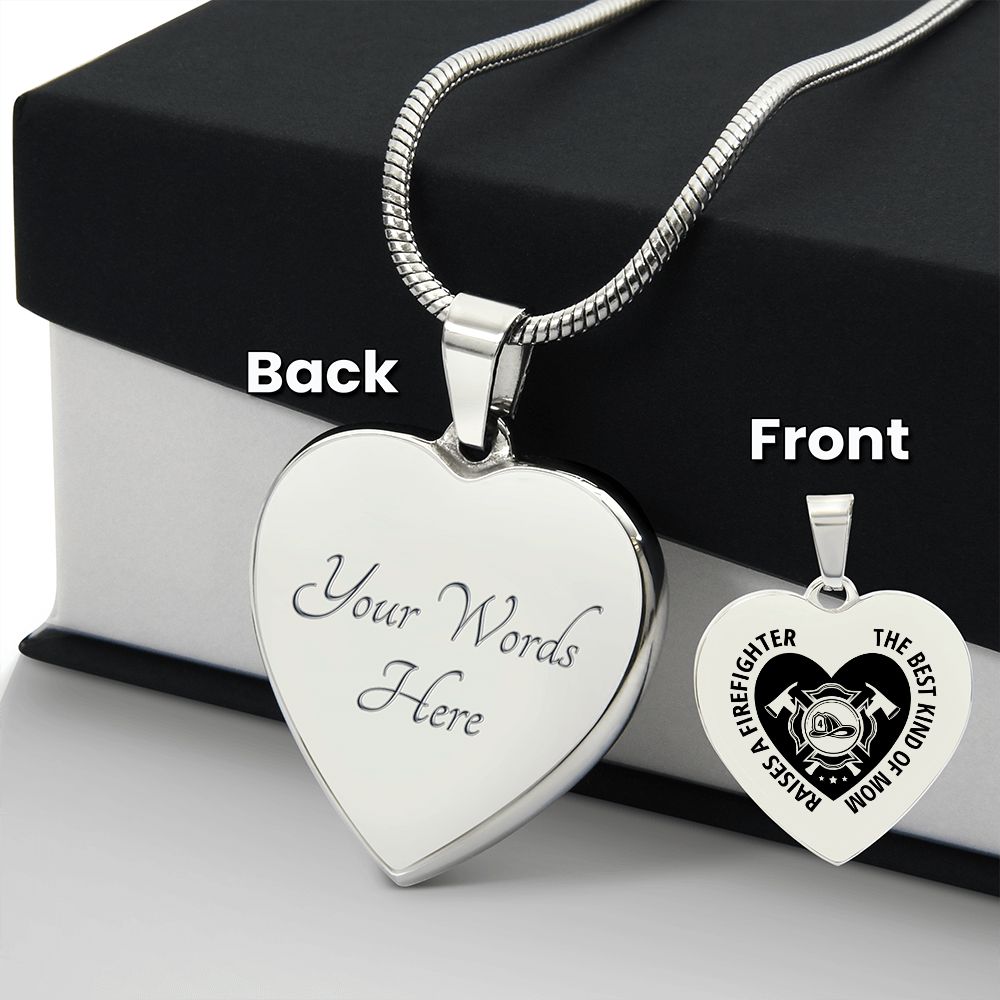 Firefighter Mom Engraved Heart Necklace