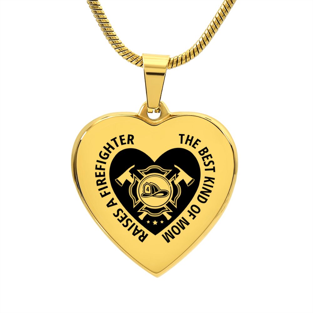 Firefighter Mom Engraved Heart Necklace