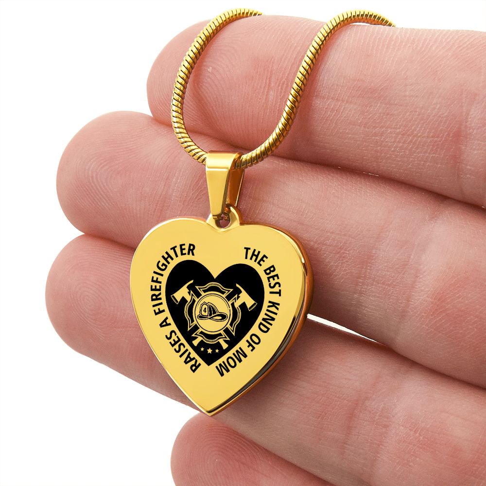 Firefighter Mom Engraved Heart Necklace