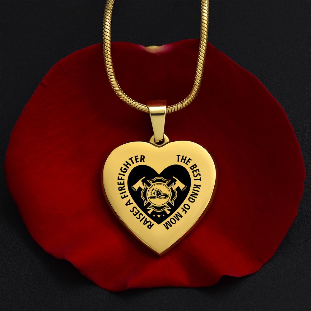 Firefighter Mom Engraved Heart Necklace