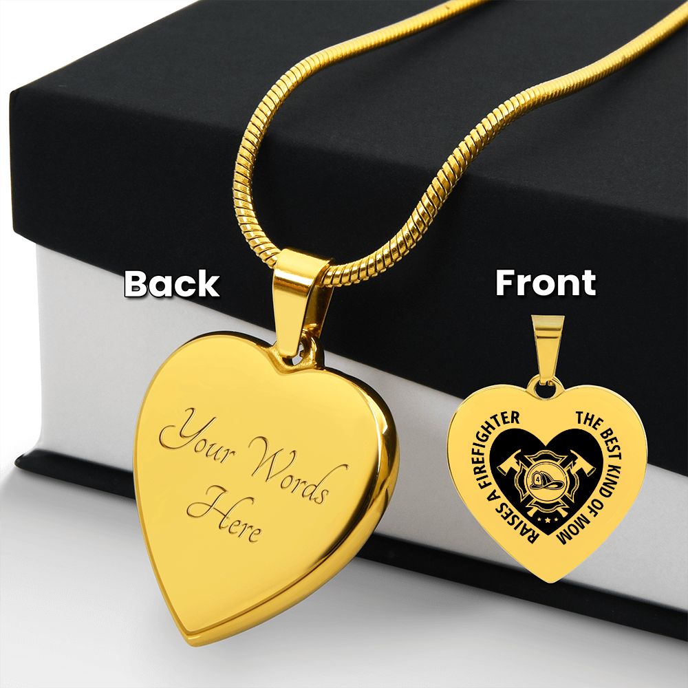 Firefighter Mom Engraved Heart Necklace