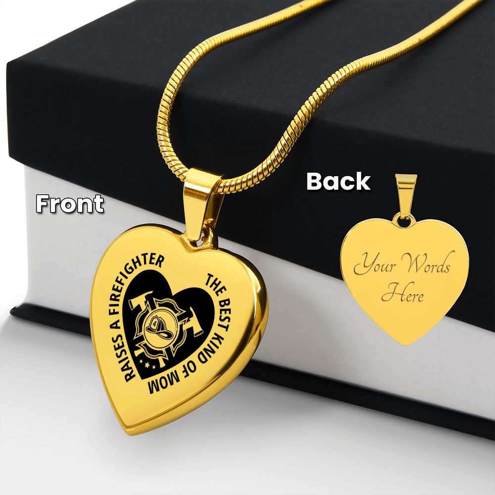 Firefighter Mom Engraved Heart Necklace
