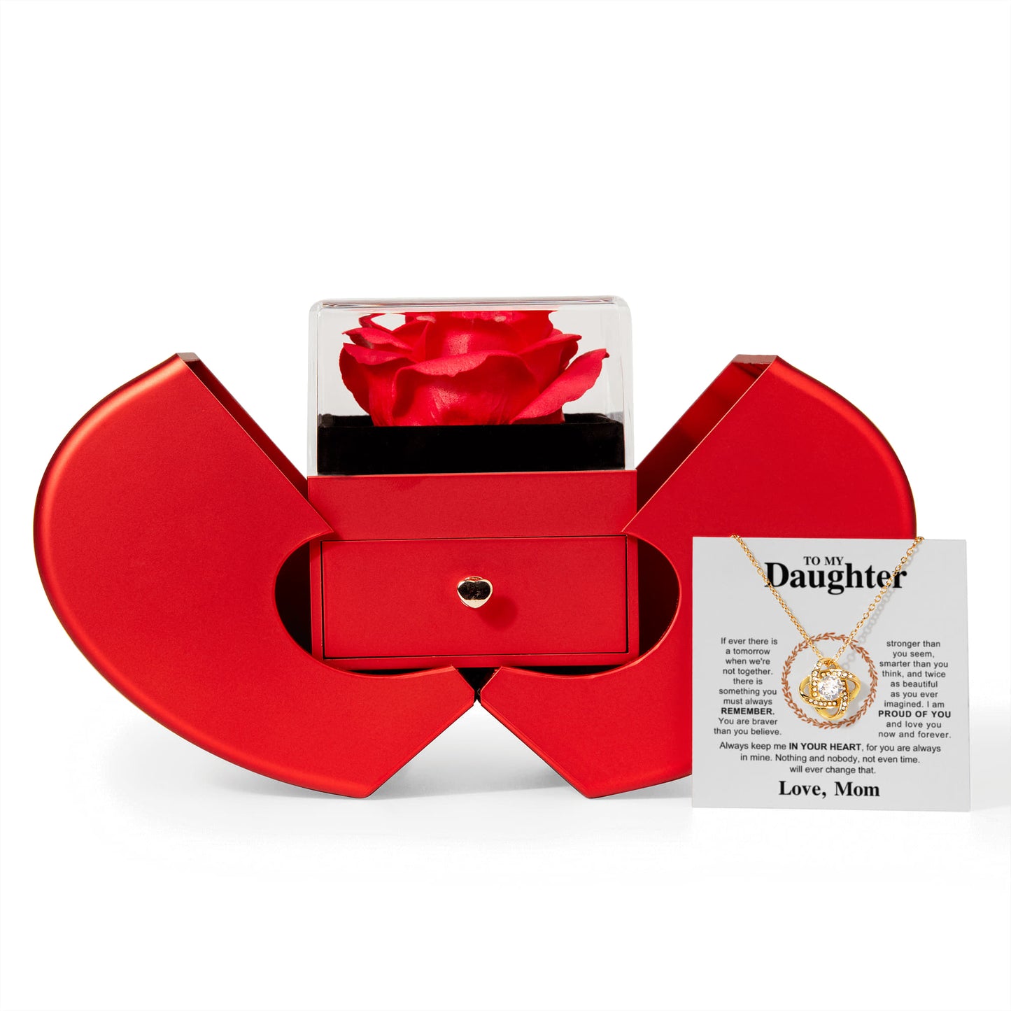 Daughter-Mom Red Rose Box Necklace