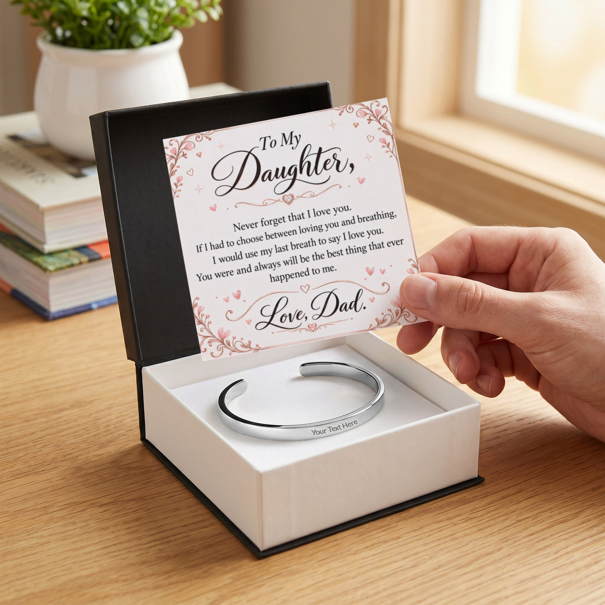 Dad-Daughter Engraved Cuff Bracelet