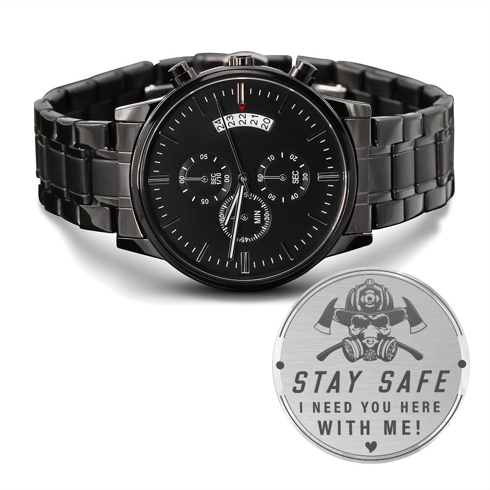 Stay Safe Engraved Chronograph Watch