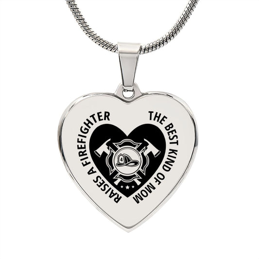 Firefighter Mom Engraved Heart Necklace