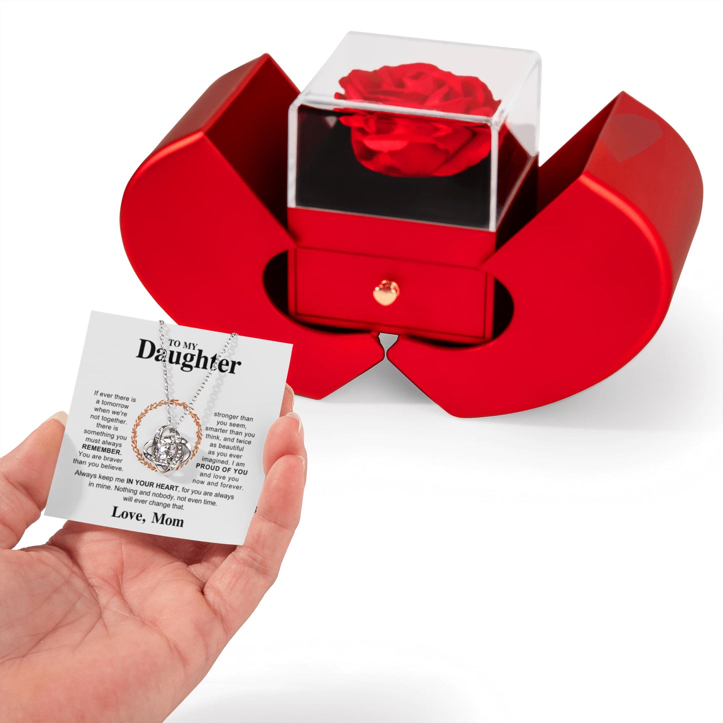 Daughter-Mom Red Rose Box Necklace