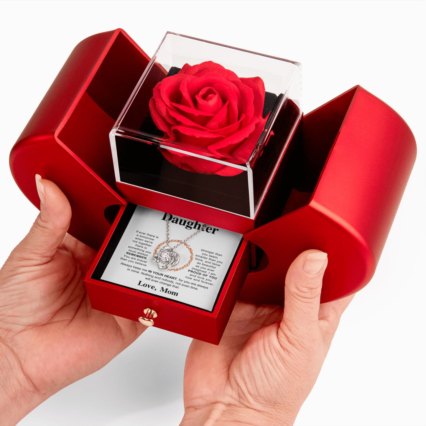 Daughter-Mom Red Rose Box Necklace