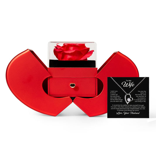 To My Wife Red Heart Rose Necklace